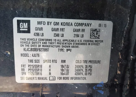 2015 Buick Encore Convenience z USA, uszkodzony, nr VIN KL4CJBSB5FB270997